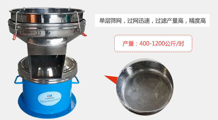 450過濾篩采用單層篩網(wǎng)，過網(wǎng)迅速，過濾產(chǎn)量高，精度高。